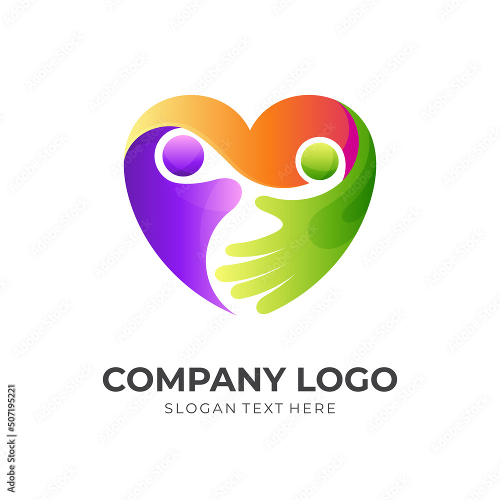 people care logo design, people and love logo combination, with 3d colorful style people care logo design, people and love logo combination, with 3d colorful style