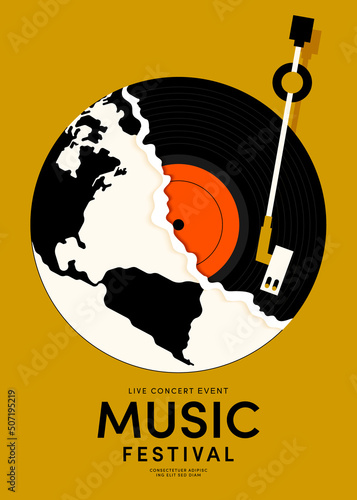 Music poster design template background with vinyl record vintage retro style