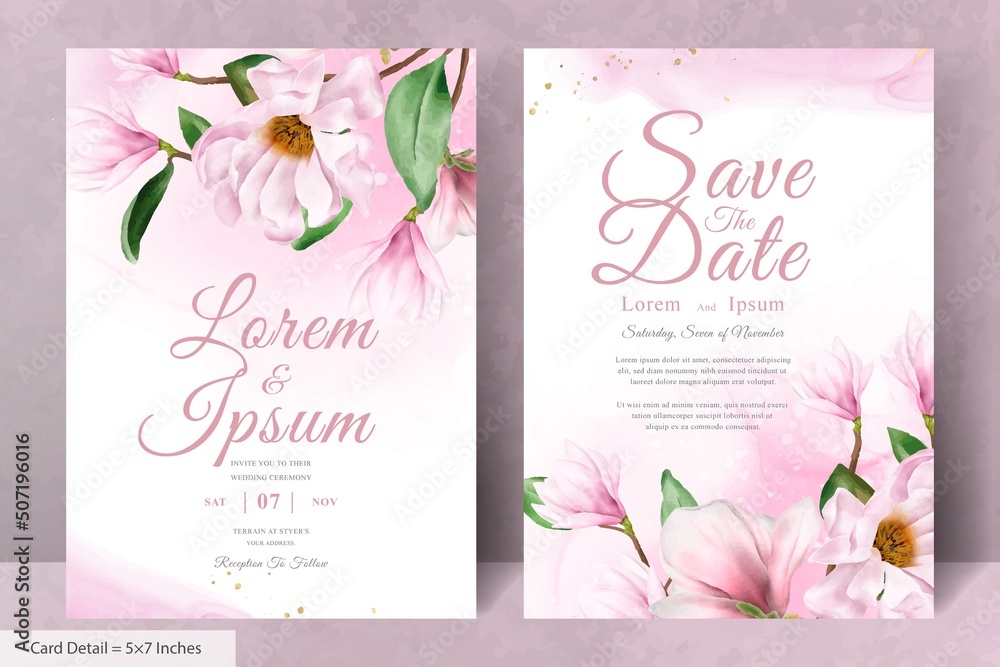 Elegant Magnolia Arrangement Flower Wedding Invitation Card Template