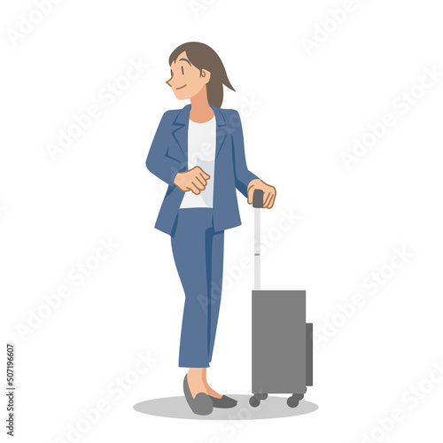 キャリーケースを持って出張へ行くビジネスウーマン