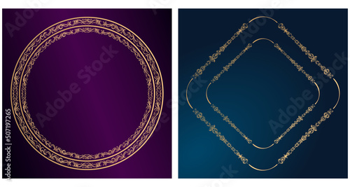 Ornamental golden frame with abstract background.