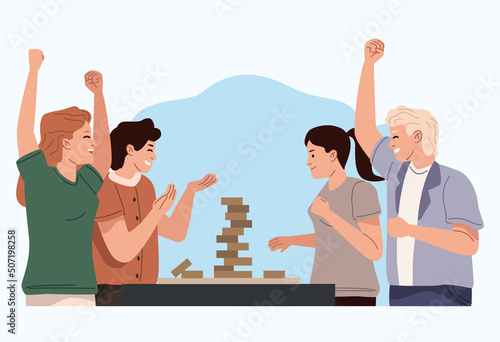 people playing jenga game