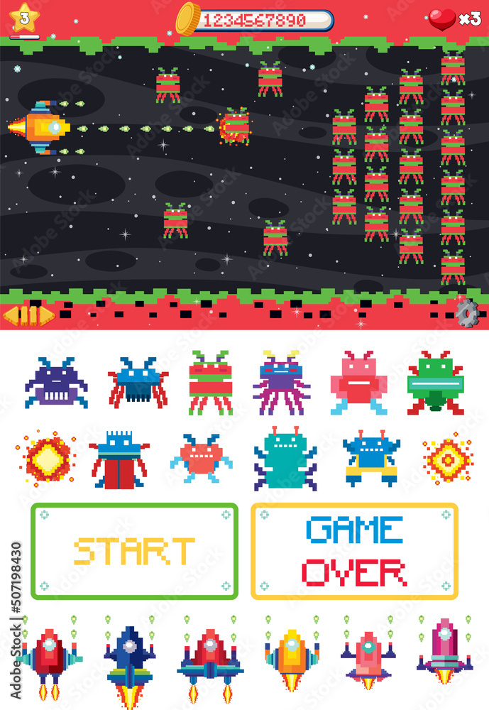 Platform game interface design with icons isolated