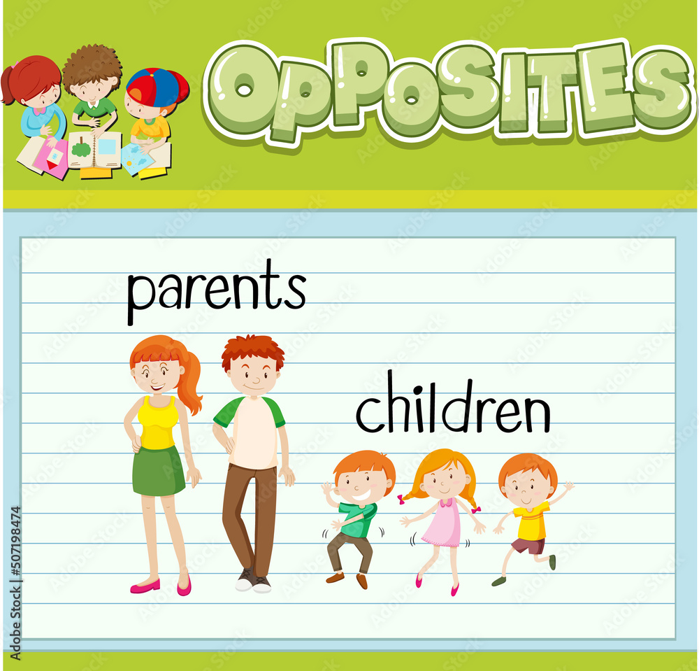 Education word card of English opposites word Education word card of English opposites word