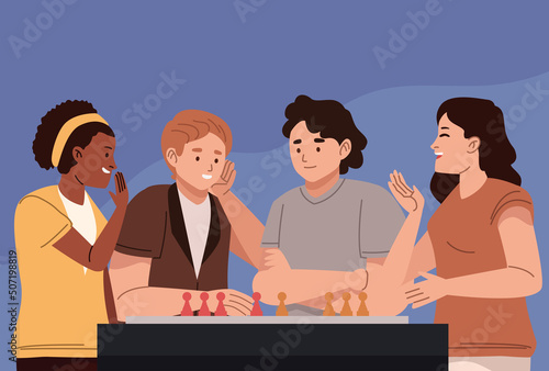 friends playing jenga game
