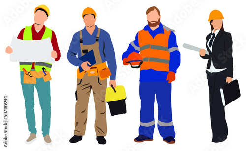 group of workers in uniform, male and female