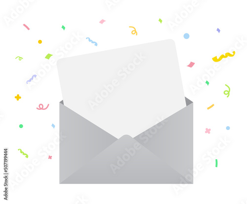 birthday party invitation illustration set. letter, card design, envelope, message card. Vector drawing. Hand drawn style.