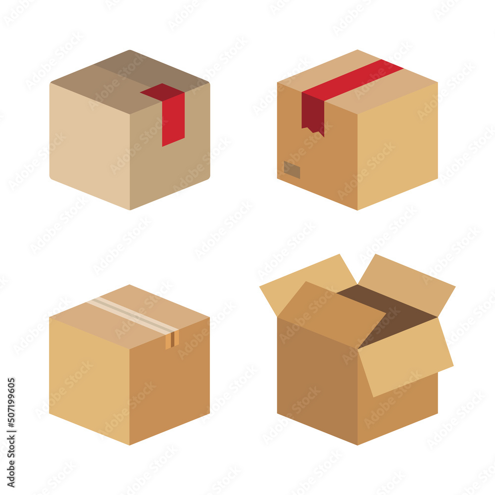 box flat icon set, cardboard delivery package box flat icon set, cardboard delivery package