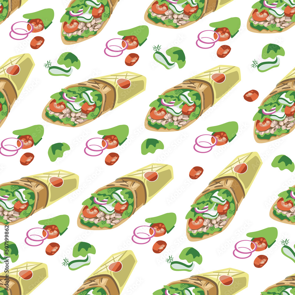 Shawarma pattern colored on a white background. Doner. Shawarma pattern colored on a white background. Doner.
