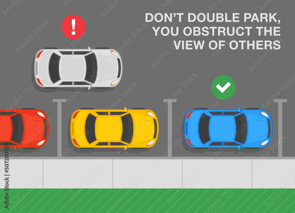 Driving a car. Outdoor parking rules and tips. Do notdouble park, you