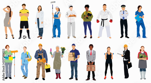 Illustration of Set of People representing diverse professions photo