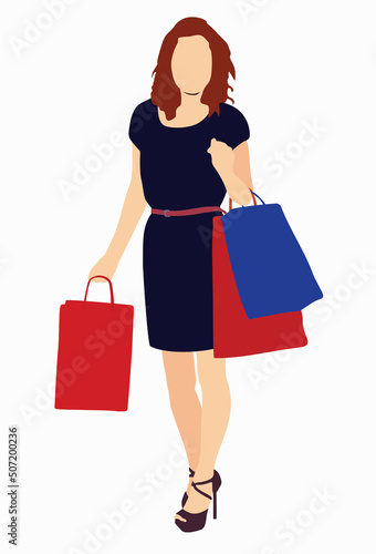 illustration of a young woman with shopping bags