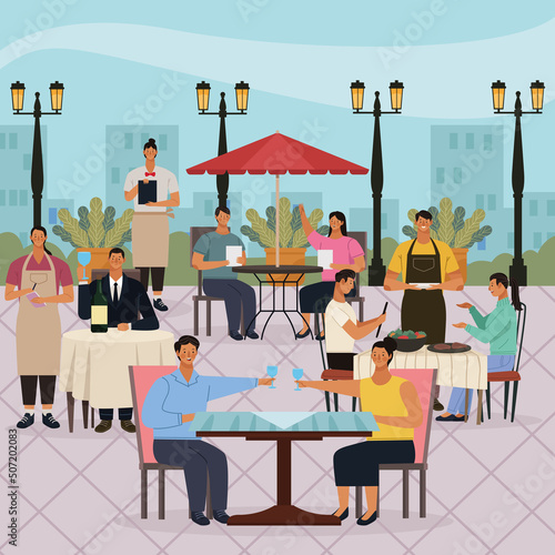 people in restaurant outdoor scene