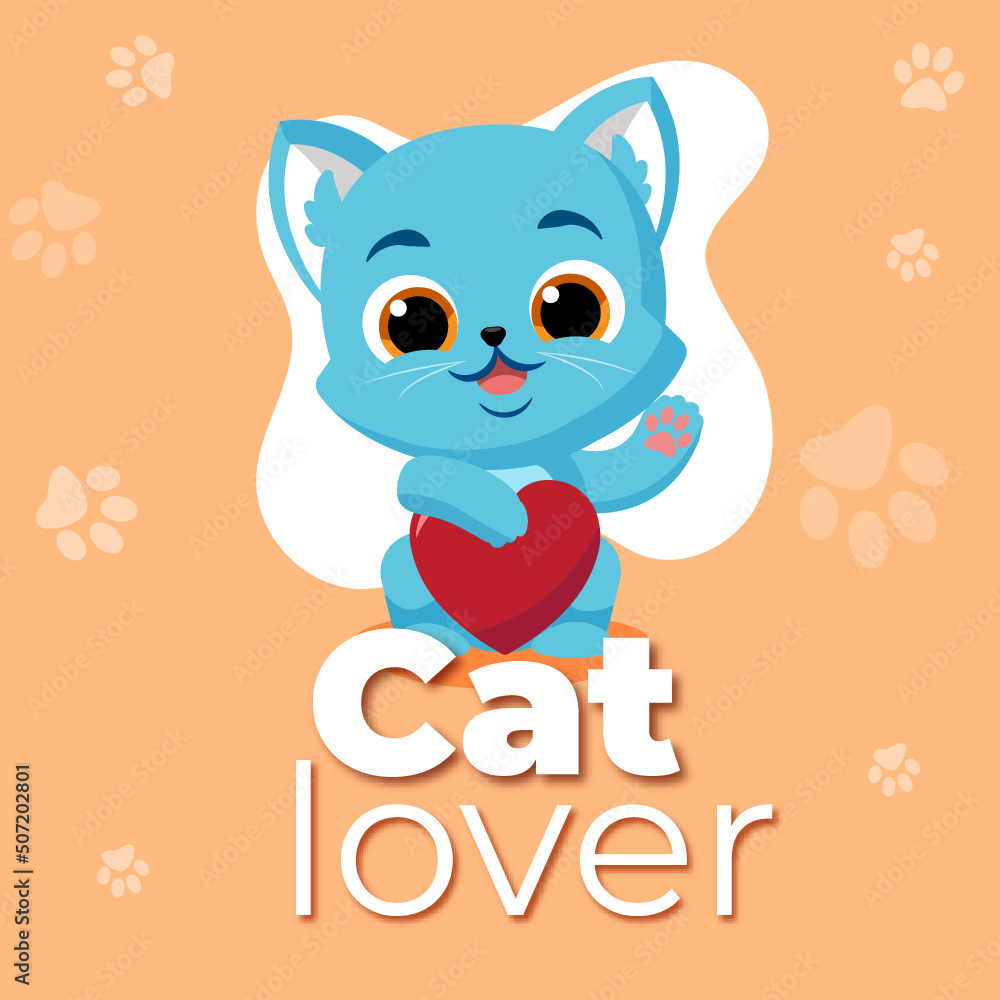 Cat lover illustration with heart and pet lover Cat lover illustration with heart and pet lover