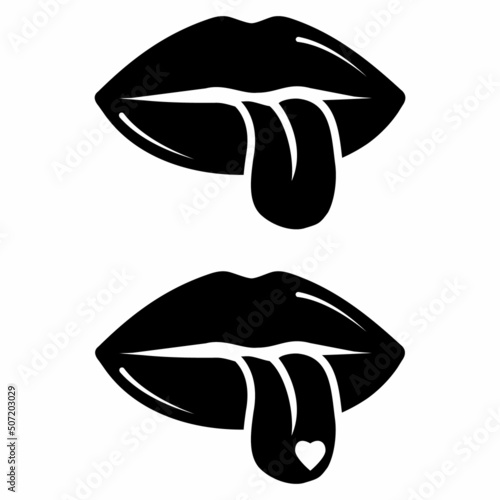 female lips with a tongue. stencil icon, doodle. Vector illustration of sexy woman's lips. Smile, kiss