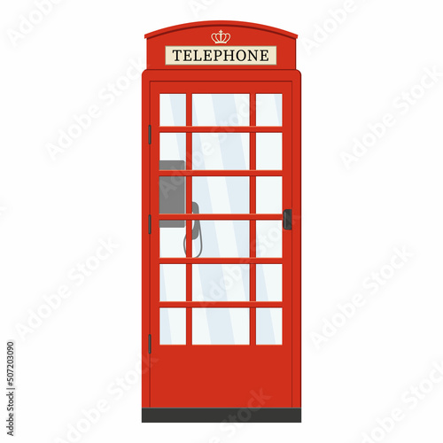 Red telephone booth, color vector isolated cartoon-style illustration