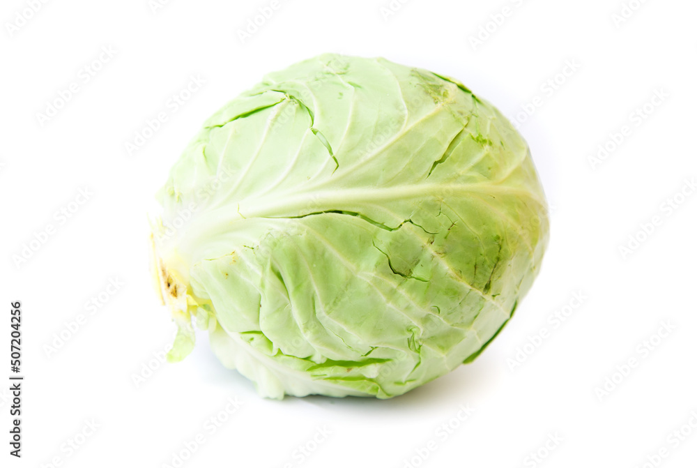 head of fresh green cabbage isolated on white background head of fresh green cabbage isolated on white background