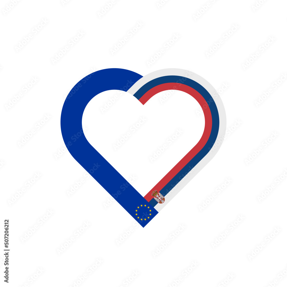 unity concept. heart ribbon icon of european union and serbia flags. vector illustration isolated on white background unity concept. heart ribbon icon of european union and serbia flags. vector illustration isolated on white background