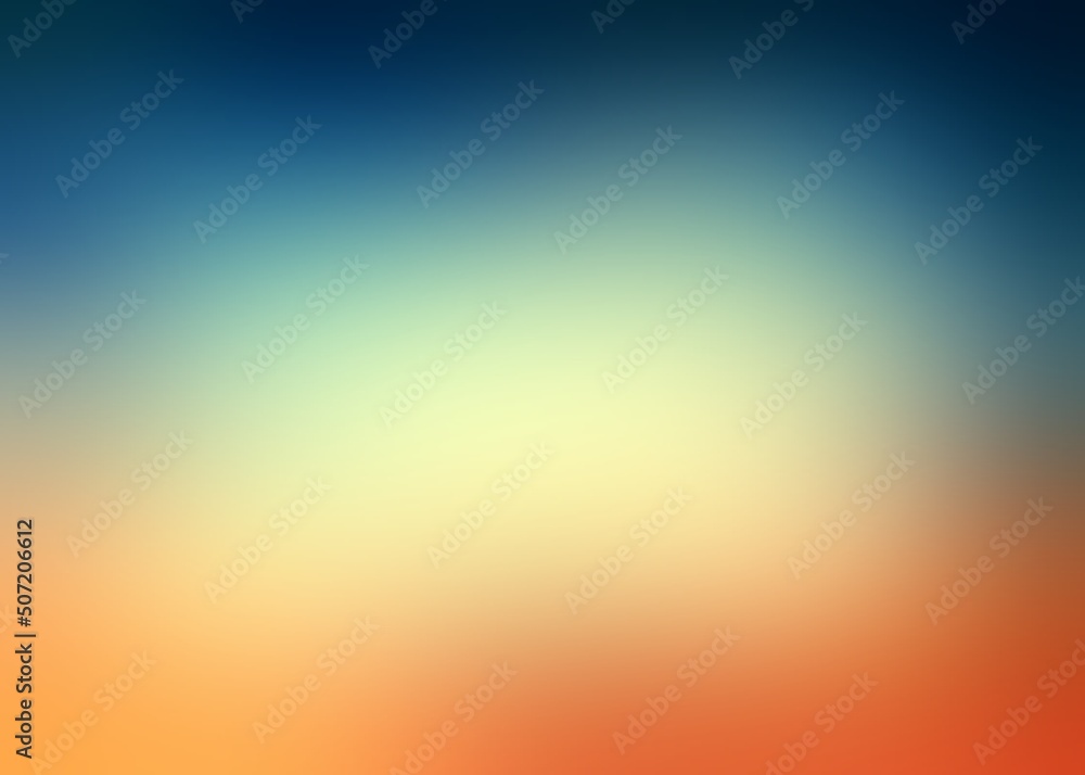 Deep blue top and yellow orange bottom blurred empty background for summer or autumn view. Defocused outside abstract template retro style.