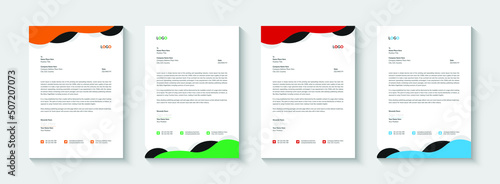 Business letterhead, Letterhead template with various colors, Letterhead template in flat style, Modern company letterhead template design