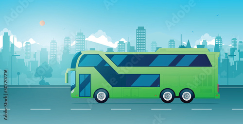 Double decker tour buses are driving on city roads.
