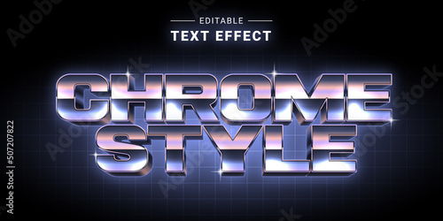 Editable Chrome Style Metallic Text Effect. Futuristic Logo Maker photo
