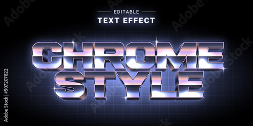 Editable Chrome Style Metallic Text Effect. Futuristic Logo Maker