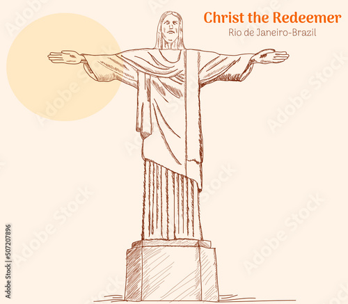 Rio de Janeiro - Brazil 
October 13, 1931
Christ the redeemer - Cristo Redentor- Jesus Statue in Rio de janeiro brazil. Hand drawing vector