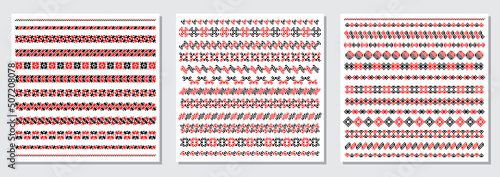 Set of traditional Ukrainian embroidery art, ethnic border ornament vyshyvanka
