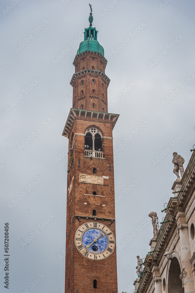 Fototapeta premium View of Bissara Tower in Vicenza, Veneto, Italy, Europe, World Heritage Site