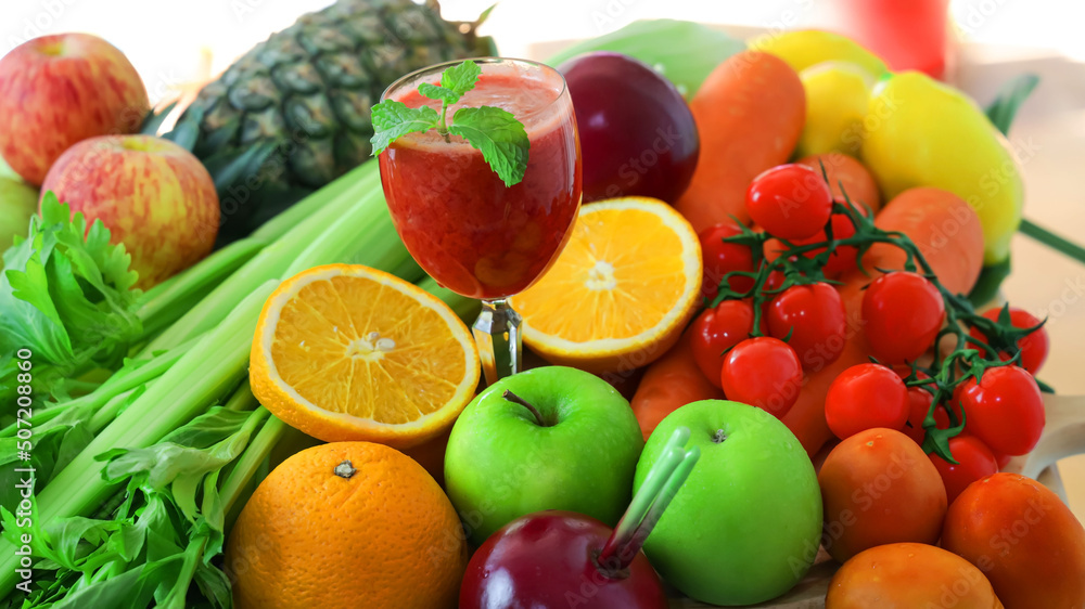 Mixed of vegeatbles juice glass of a Healthy drink and eating with diet meal plan Mixed of vegeatbles juice glass of a Healthy drink and eating with diet meal plan