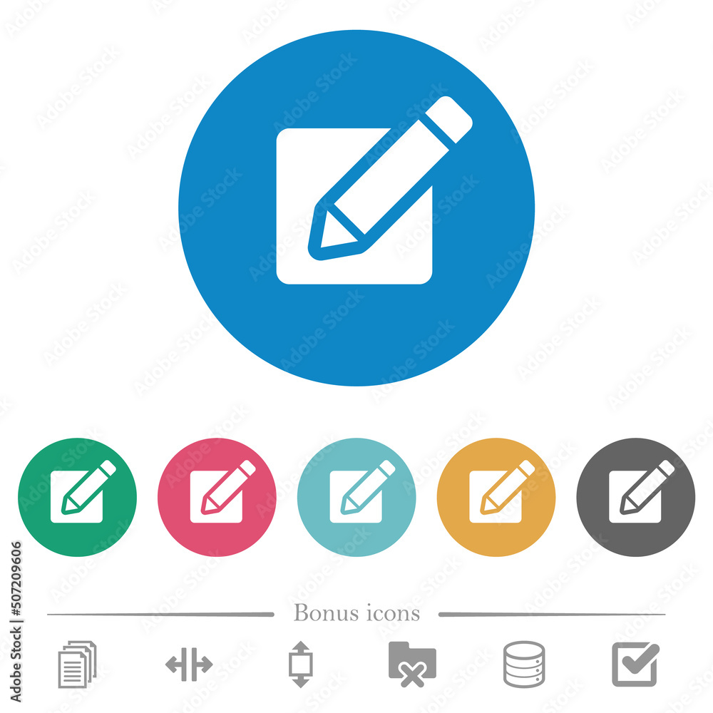 Editing box with pencil solid flat round icons Editing box with pencil solid flat round icons