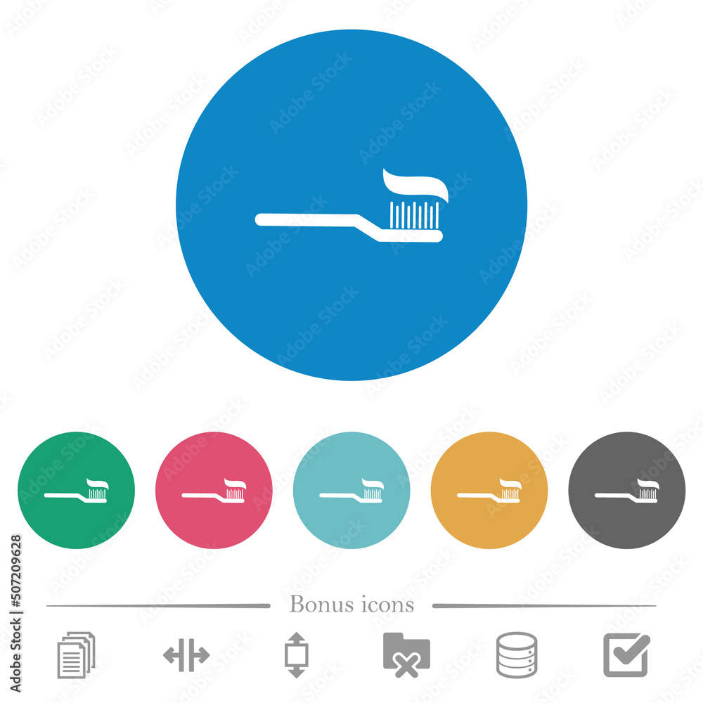 Toothbrush with toothpaste flat round icons Toothbrush with toothpaste flat round icons