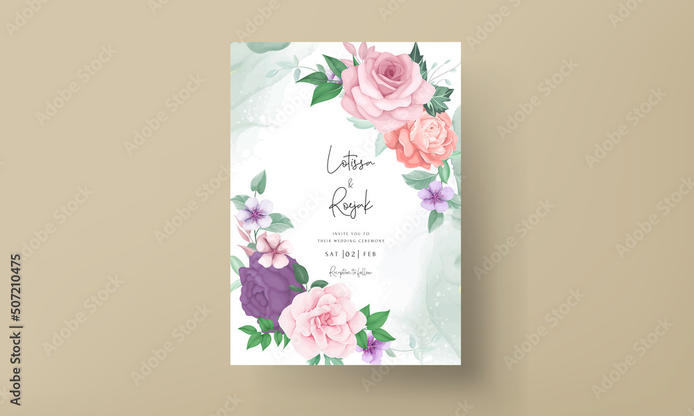 elegant hand drawing flower and leaves invitation card template