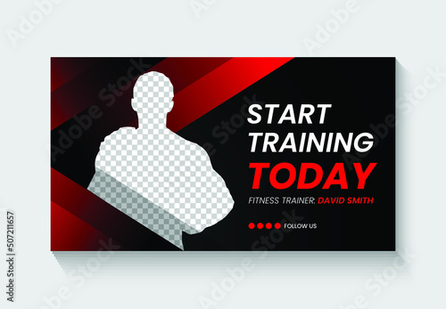 Fitness gym training class Youtube video thumbnail design template - Fitness gym Youtube thumbnail and web banner template