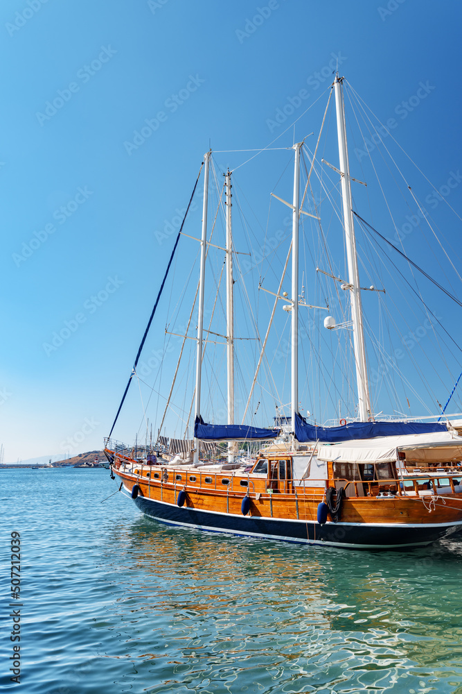 Scenic view of yachts moored in Milta Bodrum Marina, Turkey