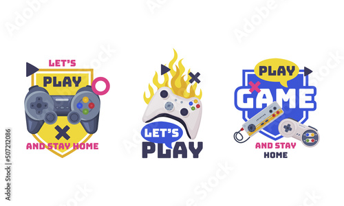Video Game Zone Sticker with Gamepad as Game Controller and Word Vector Set