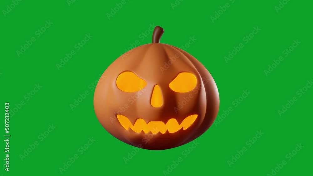 Halloween pumpkin 3D animation isolated on green background. Concept happy halloween in october. Halloween pumpkin 3D animation isolated on green background. Concept happy halloween in october.