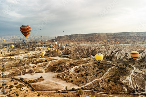 Hot air balloons flying over Goreme Historical National Park