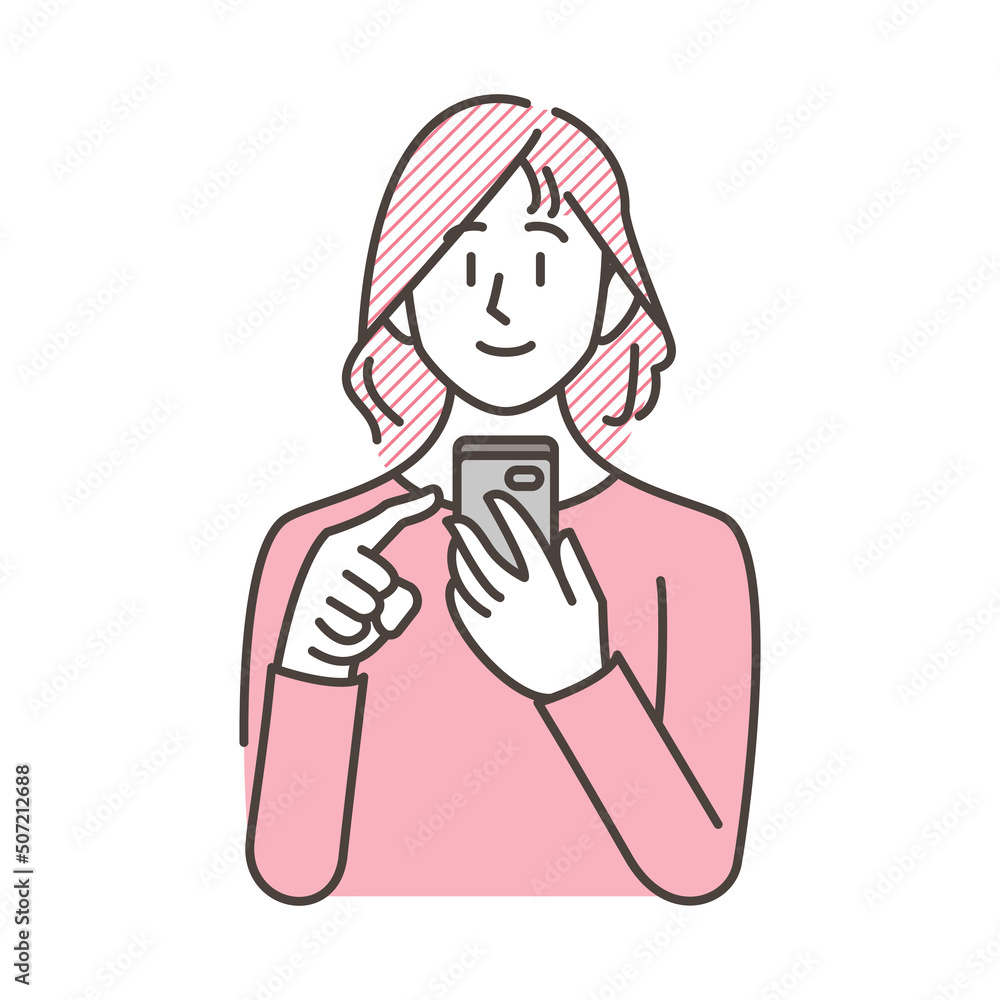 Woman tapping her smartphone [Vector illustration Woman tapping her smartphone [Vector illustration