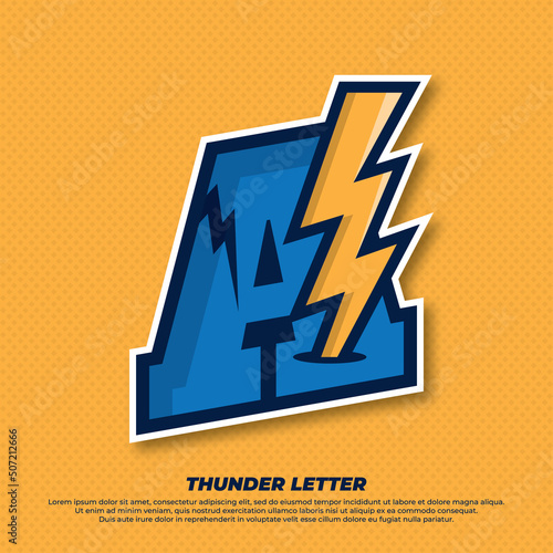 Thunder esport with initial letter A logo illustration, thunder catcher, lighting esport logo