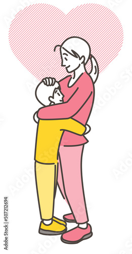 Mother and son embracing each other [Vector illustration].