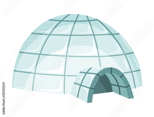 Igloo icon. Cartoon vector icehouse. Winter construction from ice blocks. Eskimo peoples house isolated on white background