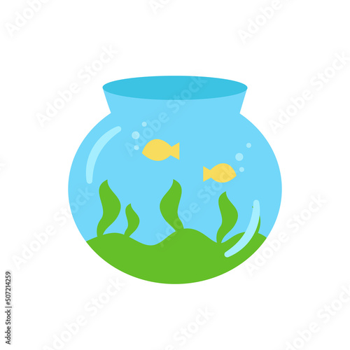 Vector illustration of glass aquarium on white background.