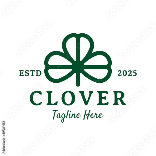 vintage lucky clover plant logo design