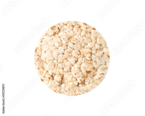 Crispy bread isolated on a white background. Whole grain bread. Round loaf. Puffed rice bread. Gluten-free, dairy-free natural and healthy food.