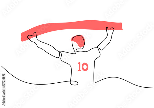 One continuous single line of football supporter isolated on white background.