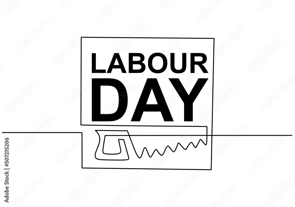 Obraz premium One continuous single line of saw for labor day isolated on white background.