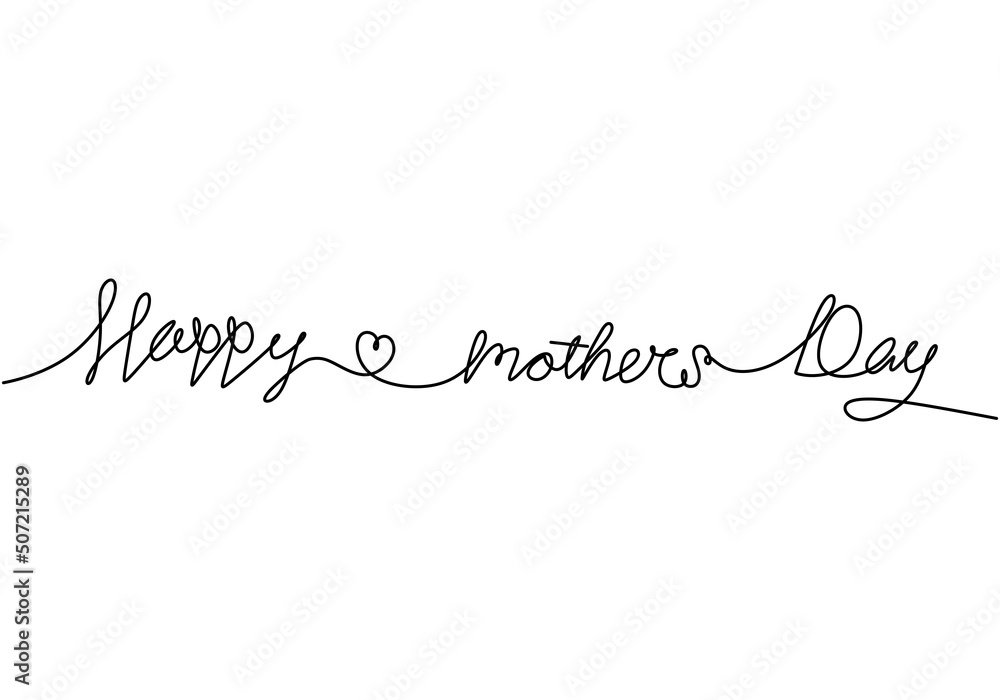 One continuous single line of happy mother day words isolated on white background.