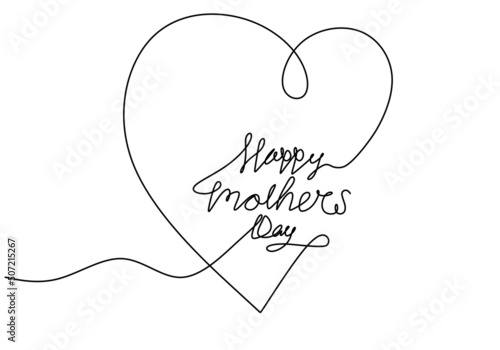 One continuous single line of love symbol for mother day isolated on white background.